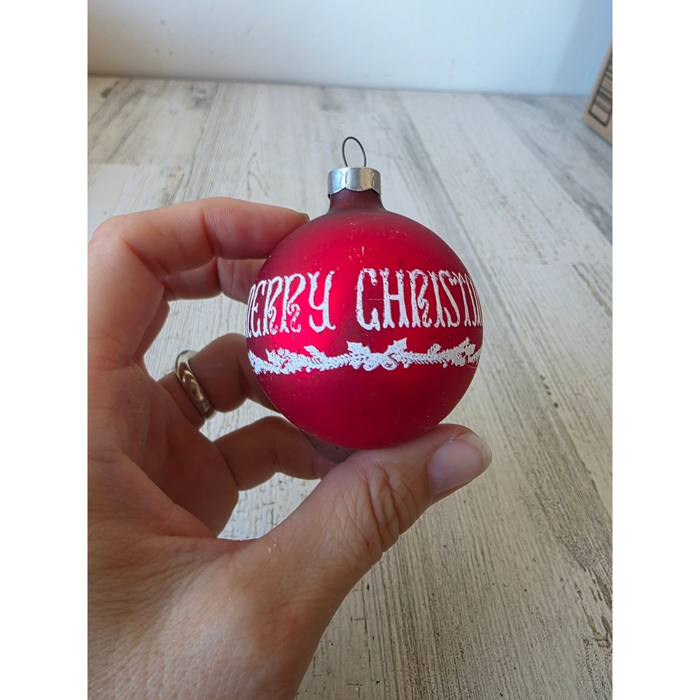 Vintage Merry Christmas candle stencil red ball ornament Xmas tree